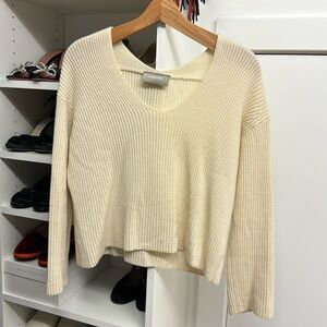 EVERLANE 100% Cashmere Cream Ribbed V-Neck Sweater XS